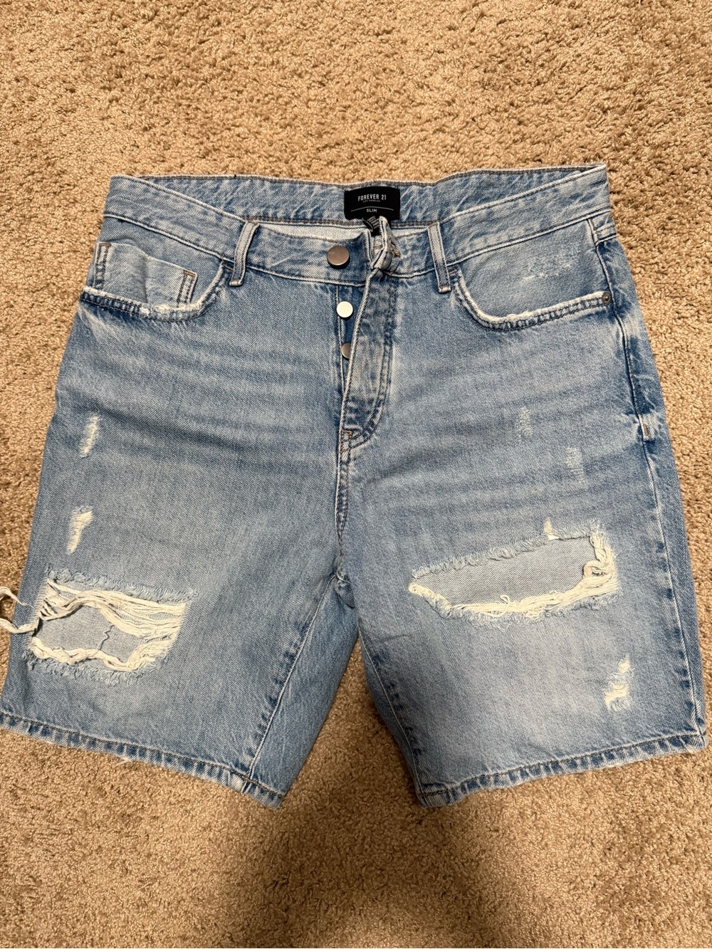 Forever 21 Light Blue Distressed Denim Shorts